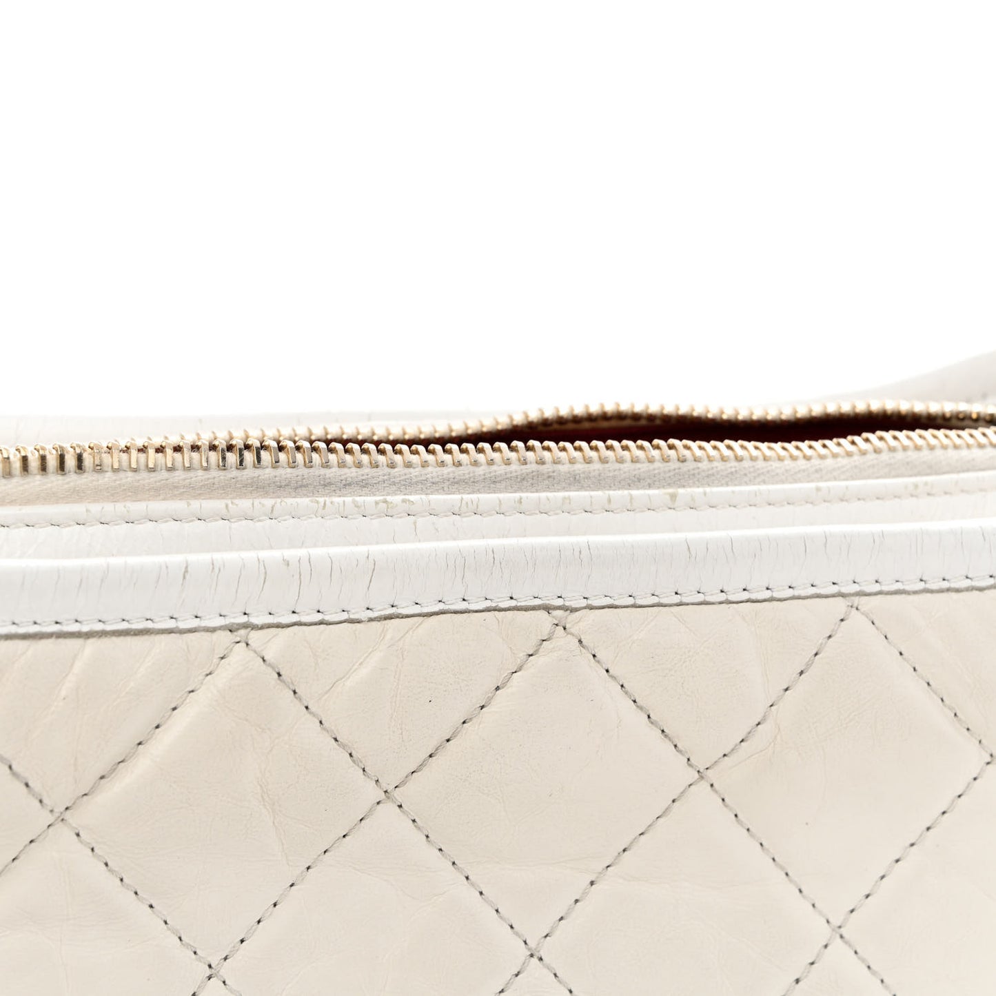 Aged Calfskin Quilted Small Gabrielle Hobo White