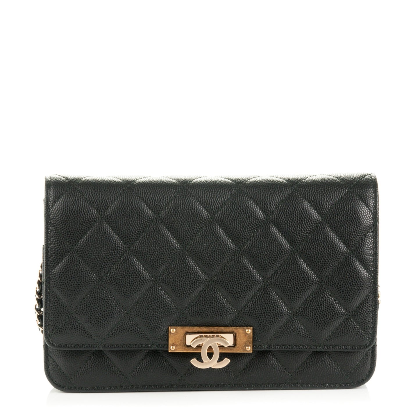 Caviar Quilted Golden Class Wallet On Chain WOC Black