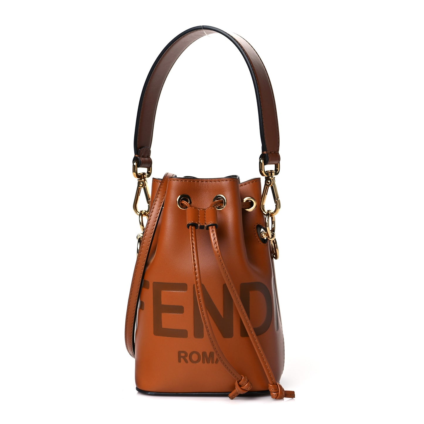 Vitello King F is Fendi Logo Embossed Mini Mon Tresor Bucket Bag Cuoio