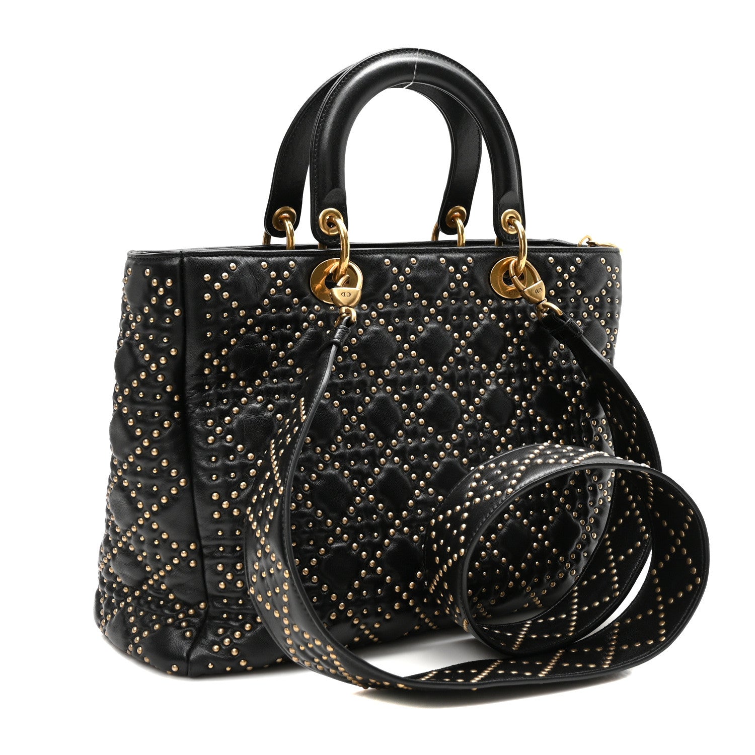 Christian Dior Calfskin Cannage Studded Large Supple Lady Dior  Black 3 of 10