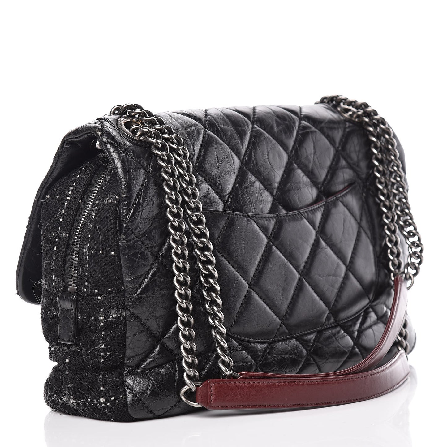 Aged Calfskin Tweed Jumbo New Portobello Flap Black