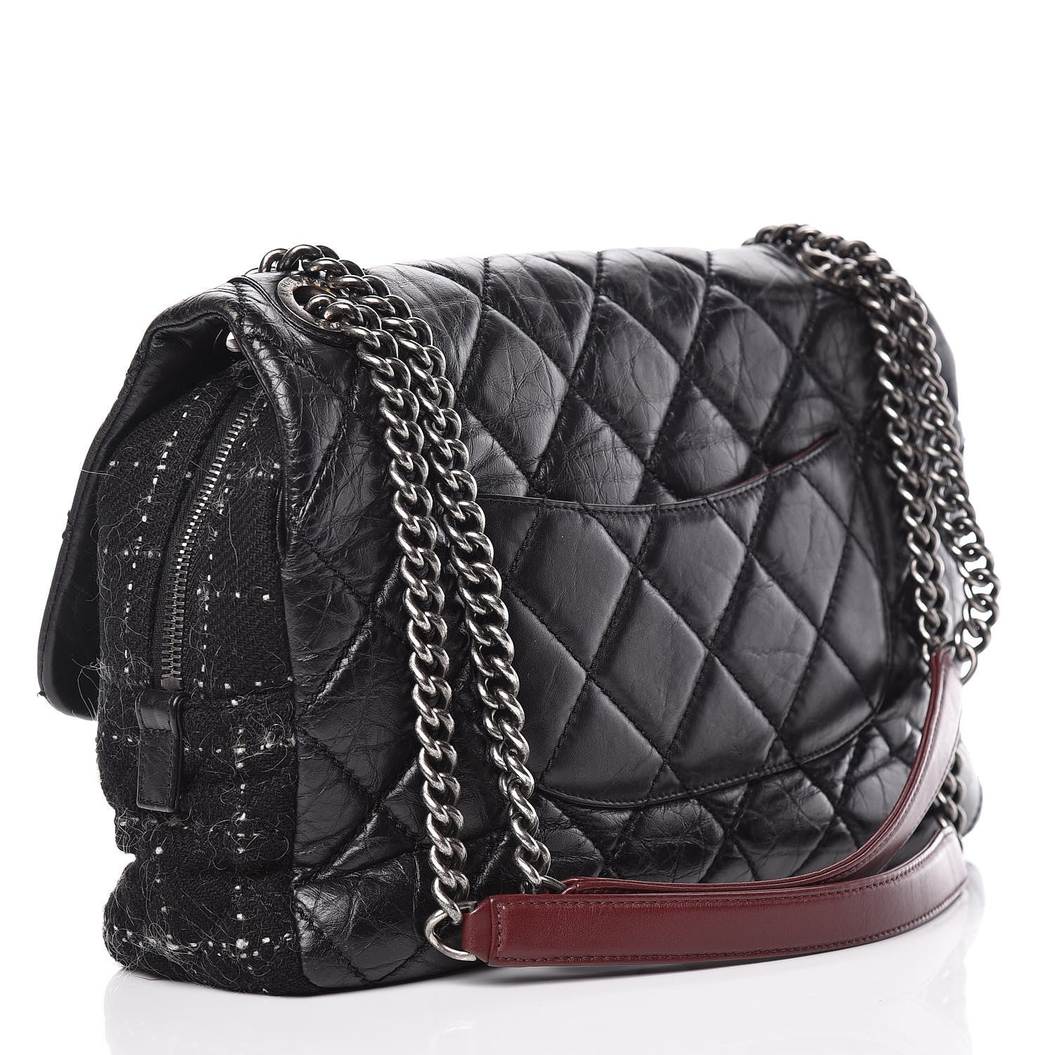Chanel Aged Calfskin Tweed Jumbo New Portobello Flap Black 3 of 10