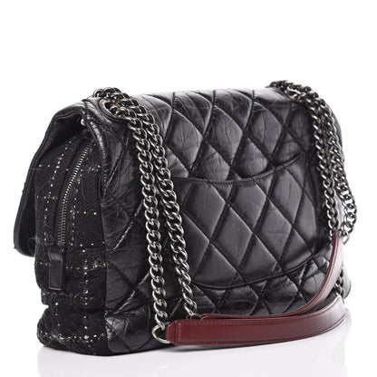 Chanel Aged Calfskin Tweed Jumbo New Portobello Flap Black 3 of 10