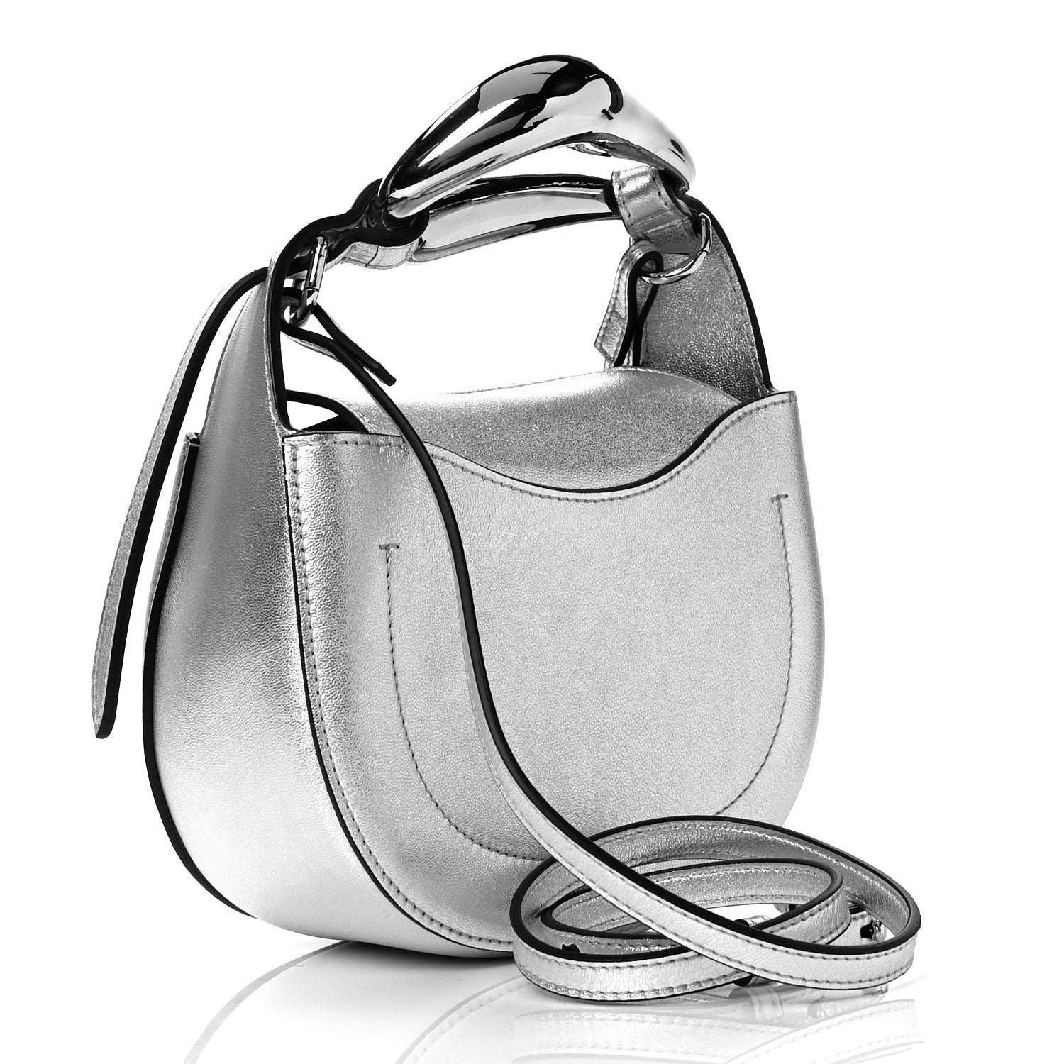 Chloe Metallic Small Grain Calfskin Kiss Bag Silver 2 of 8