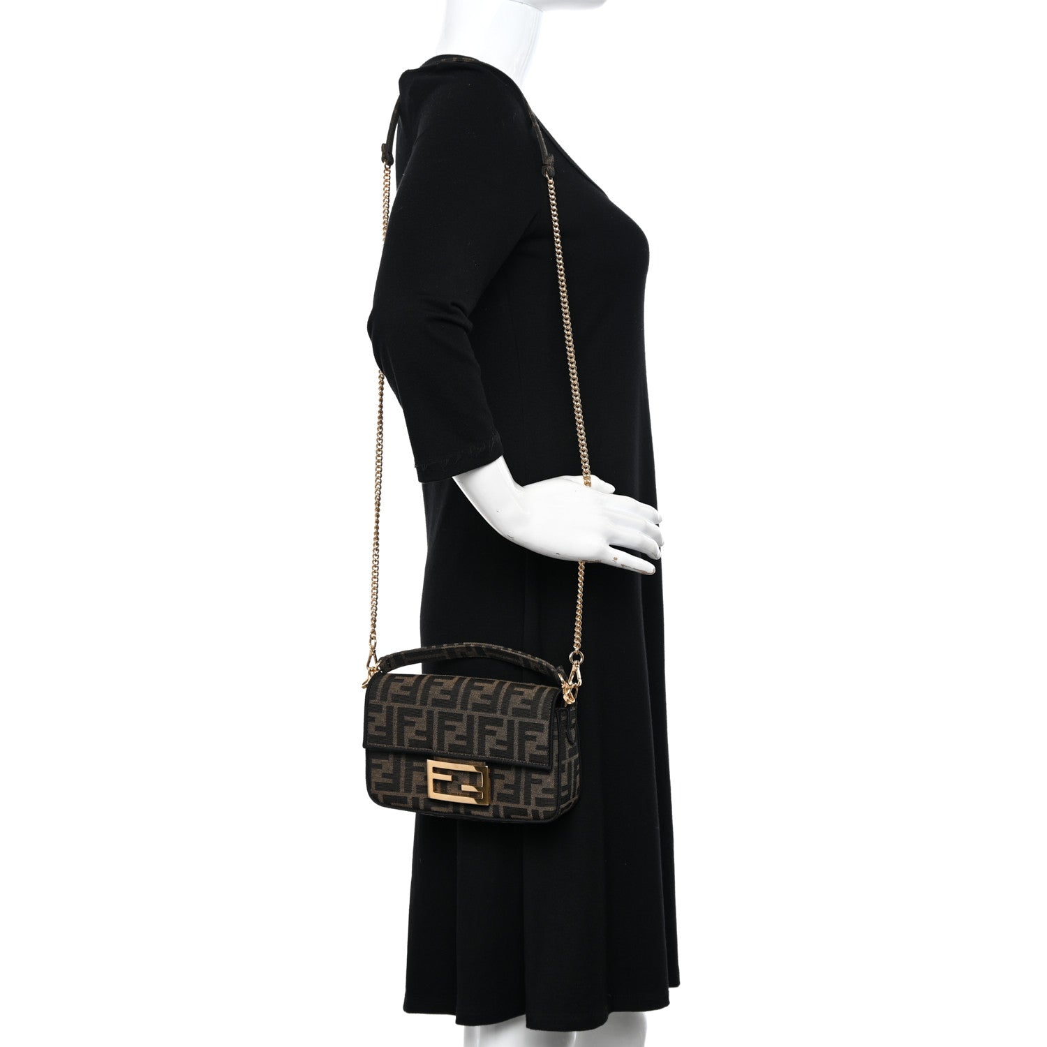 Fendi Fabric Jacquard FF 1974 Mini Baguette Tobacco Moro Black 2 of 12