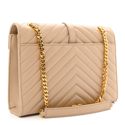 Saint Laurent Lambskin Matelasse Chevron Medium Monogram Satchel Dark Beige 3 of 11