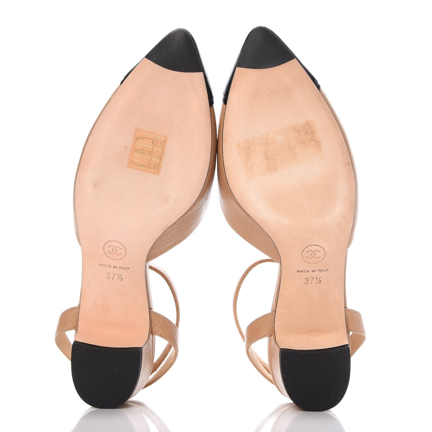 Lambskin Grosgrain Cap Toe CC Slingback Sandals 37.5 Beige Black