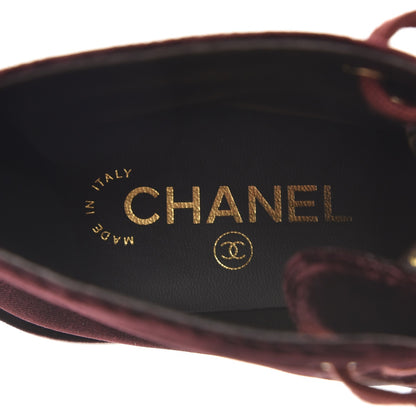 Chanel Velvet CC Lace Up Boots 36 Burgundy 7 of 8