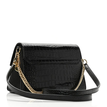 Givenchy Calfskin Crocodile Embossed Suede Small GV3 Shoulder Bag Black 3 of 9