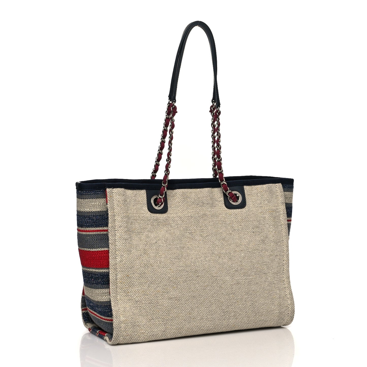 Striped Canvas Small Deauville Tote Beige