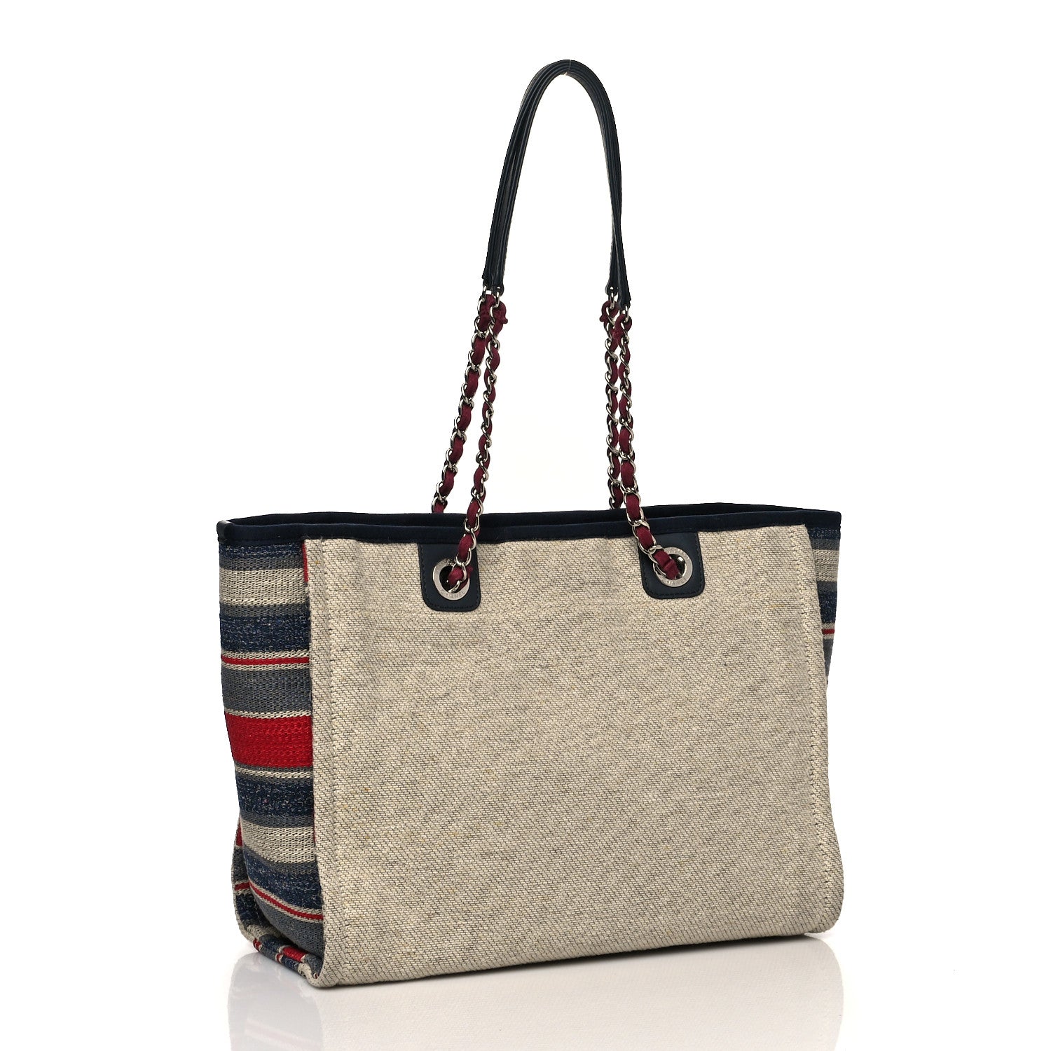 Chanel Striped Canvas Small Deauville Tote Beige 2 of 9