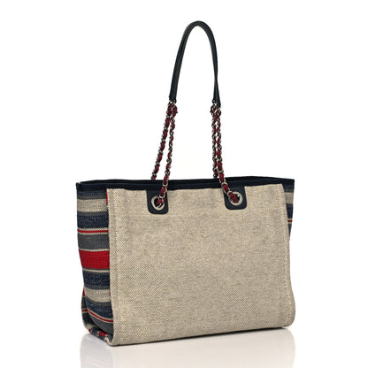 Chanel Striped Canvas Small Deauville Tote Beige 2 of 9