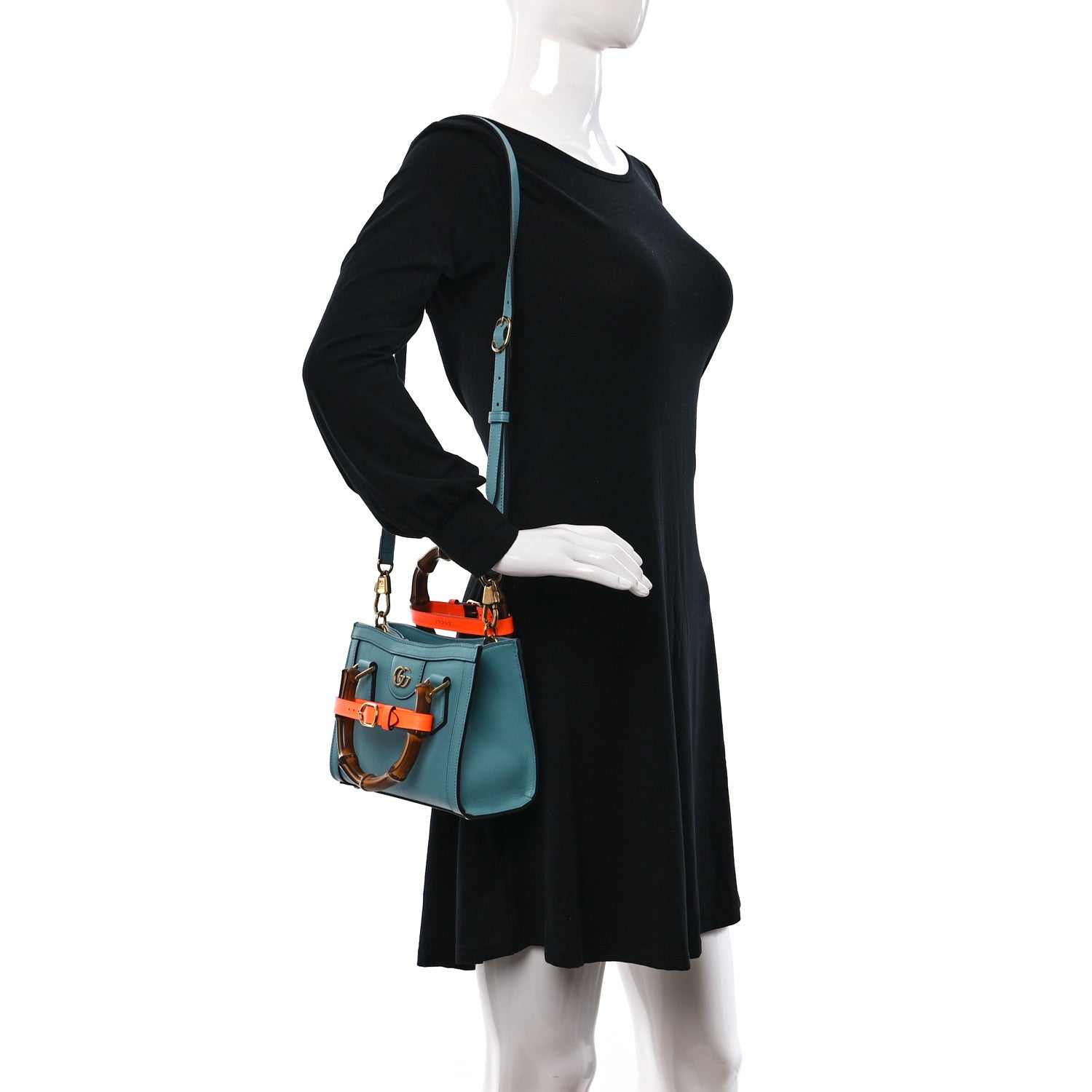 Gucci Wonka Grain Calfskin Mini Diana Tote Bag Dusty Azure Orange Fluo 2 of 9