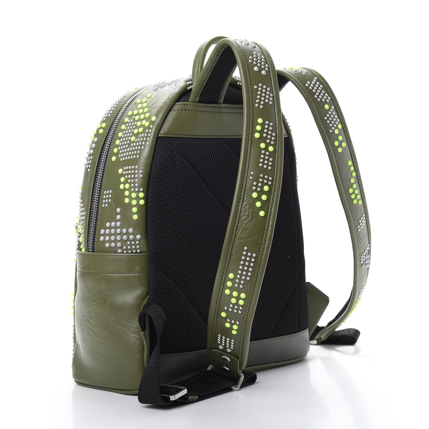 MCM Smooth Calfskin Studded Small Lion Camo Stark Backpack Winter Moss 2 of 9