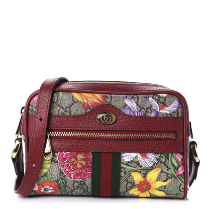 Gucci GG Supreme Monogram Flora Web Mini Ophidia Shoulder Bag Red 1 of 10