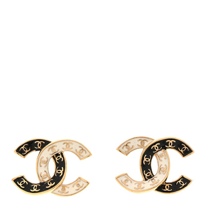 Chanel Enamel CC Logo Earrings Gold Black White 1 of 5