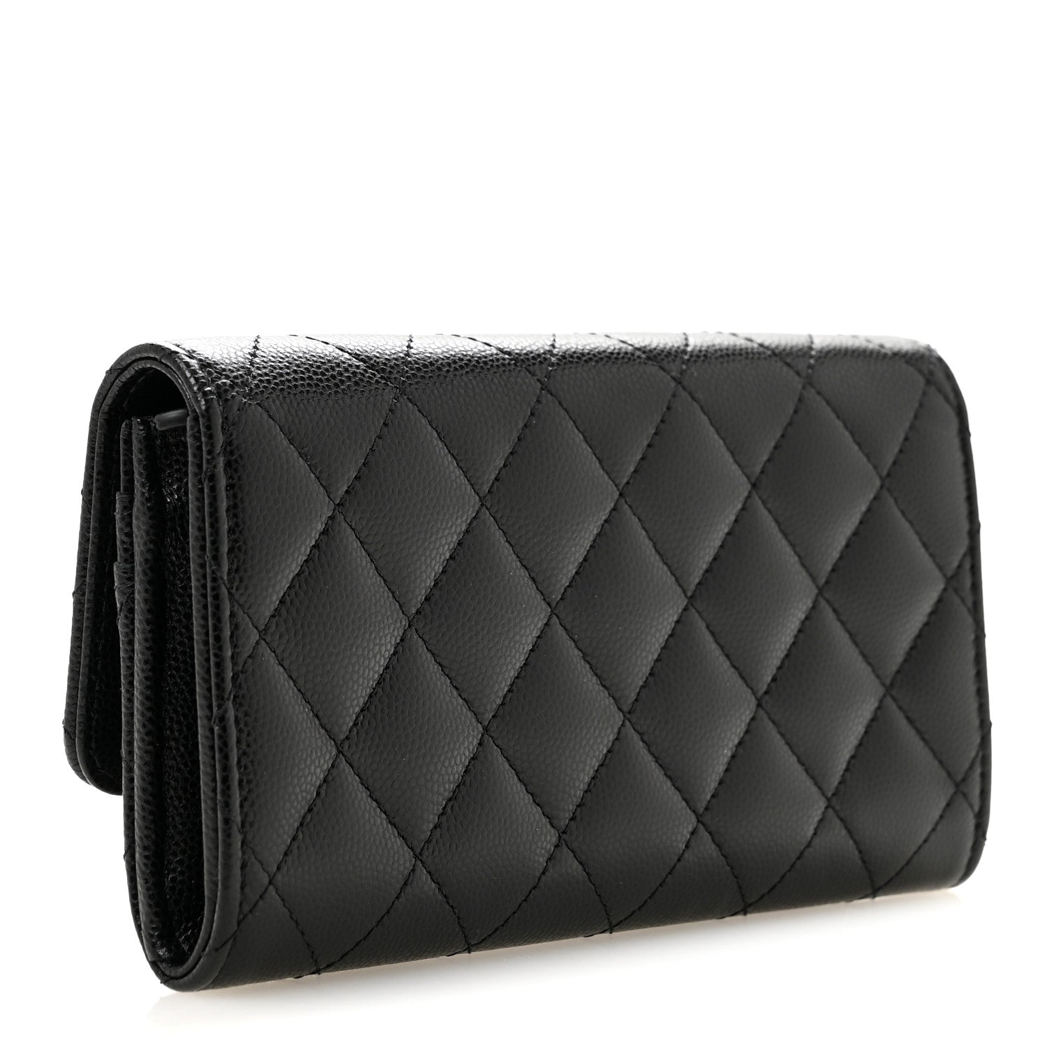 Chanel Caviar Quilted Crystal CC Large Gusset Flap Wallet Black 3 of 9