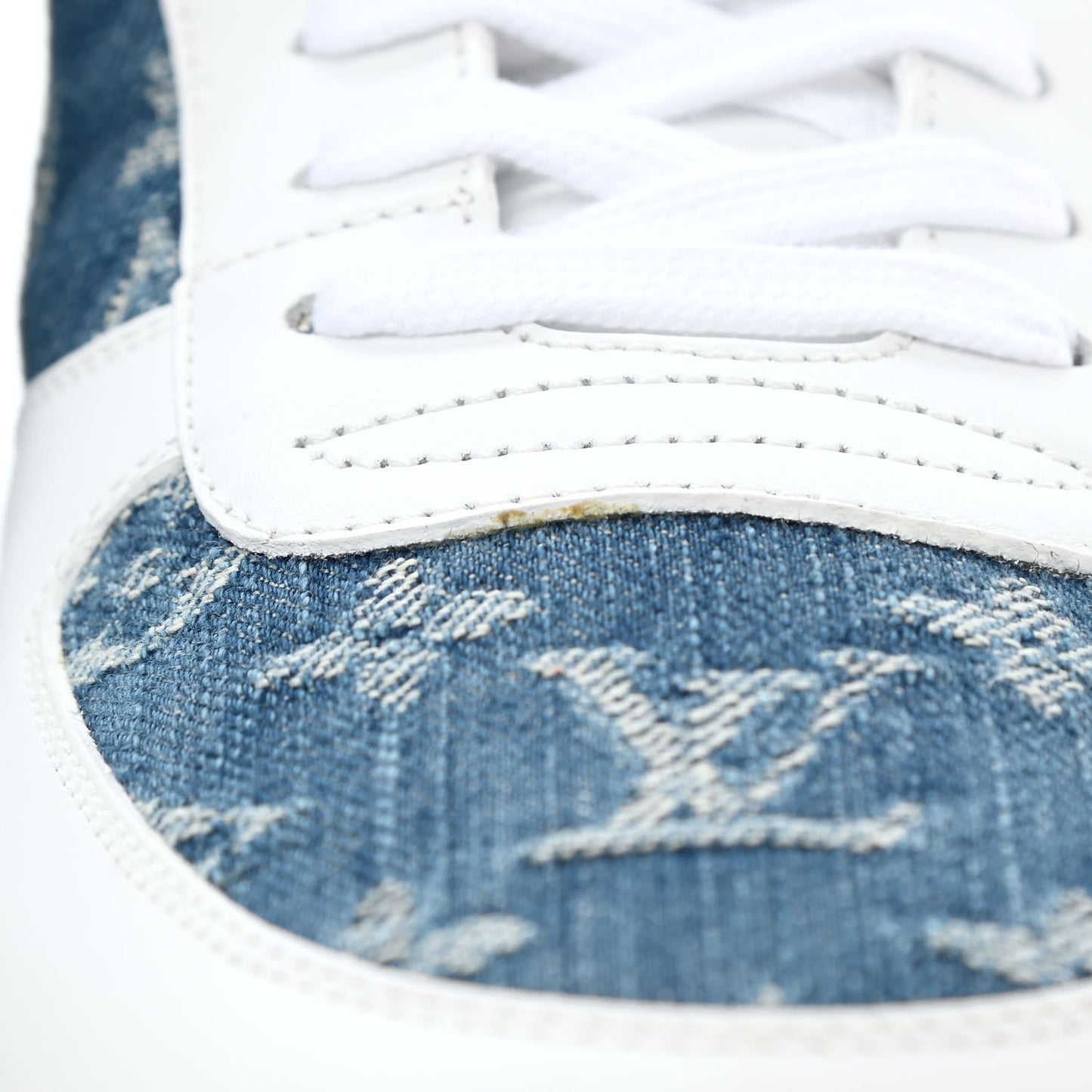 Calfskin Monogram Denim Rivoli High Top Sneakers 10 White