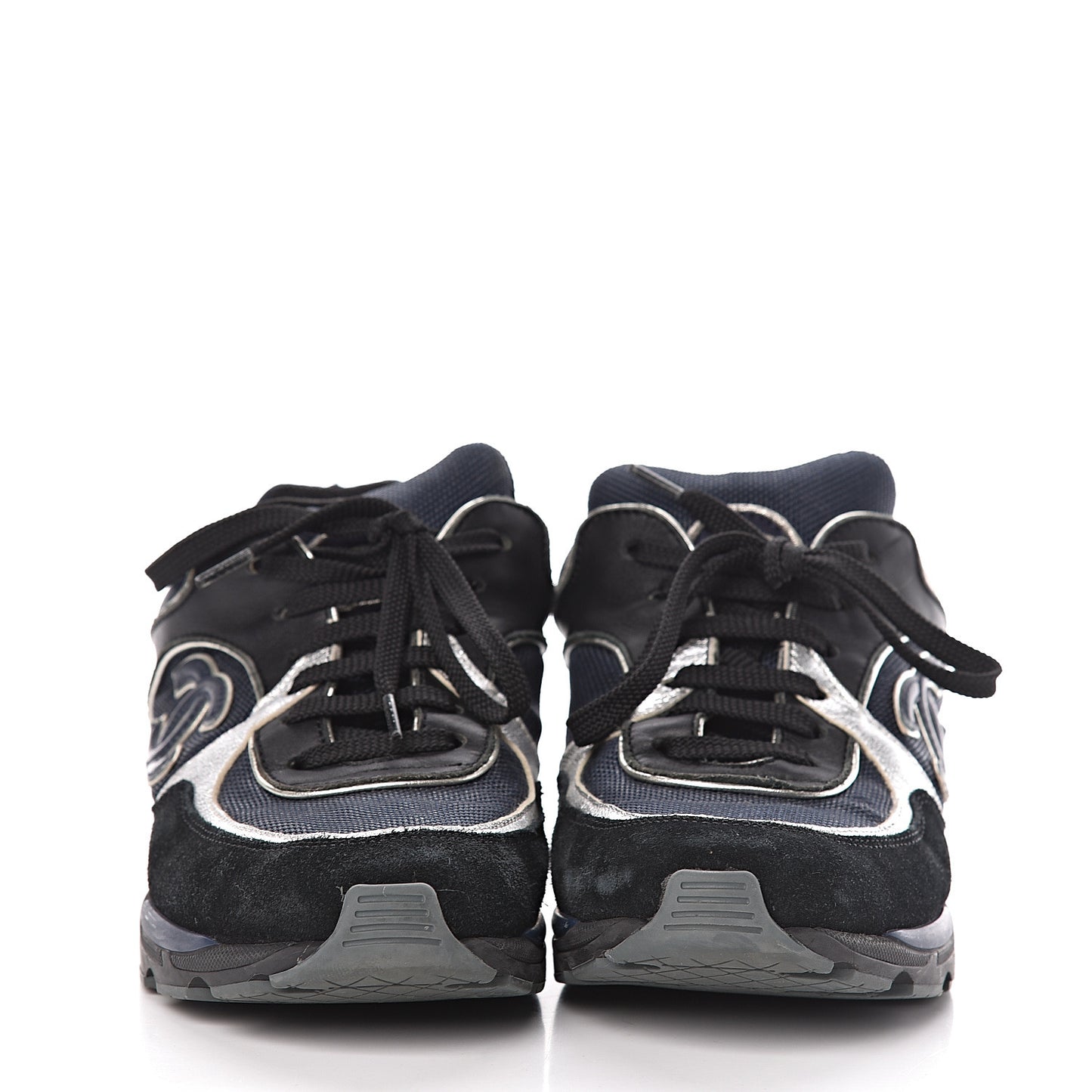 Suede Calfskin CC Sneakers 36.5 Black Navy