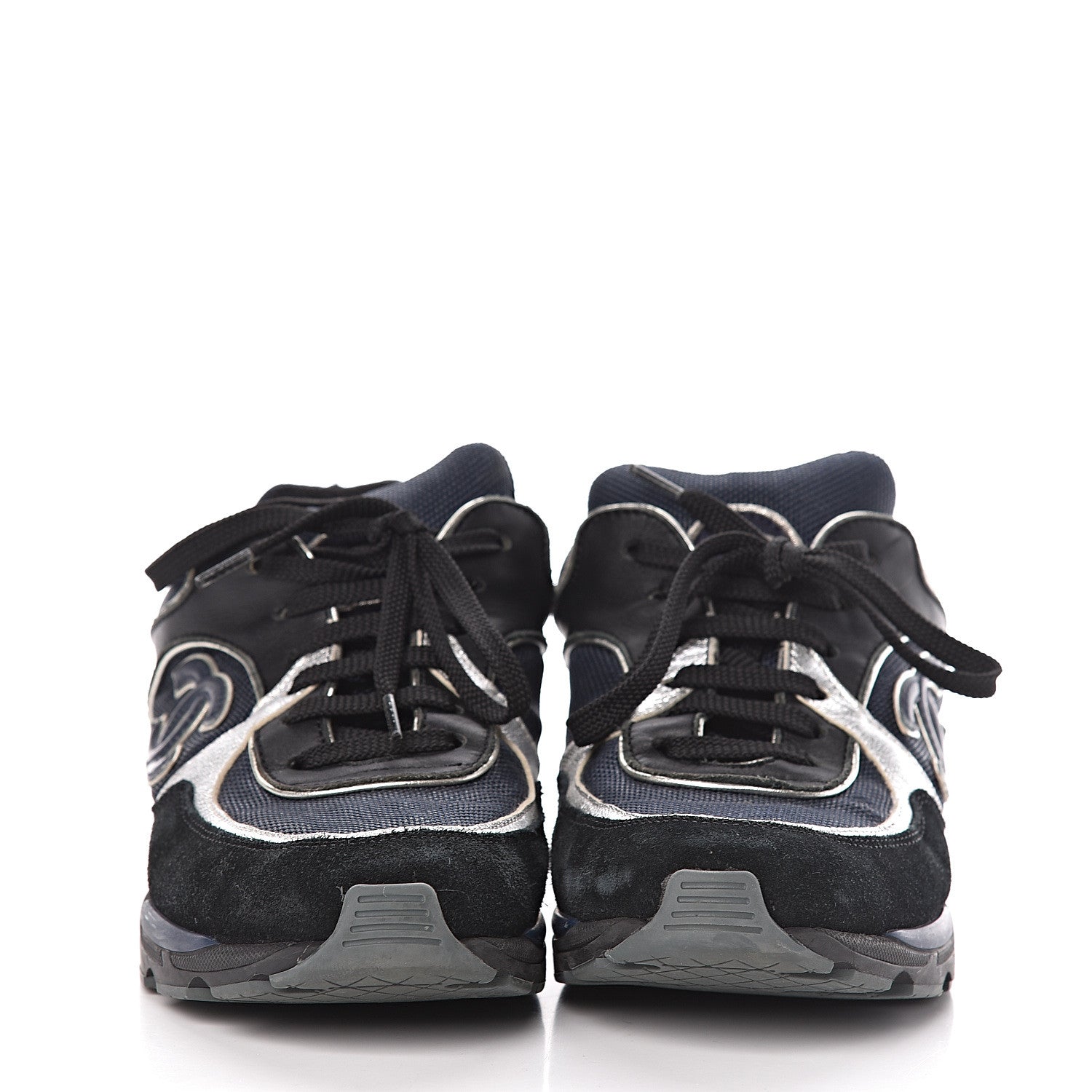 Chanel Suede Calfskin CC Sneakers 36.5 Black Navy 2 of 9