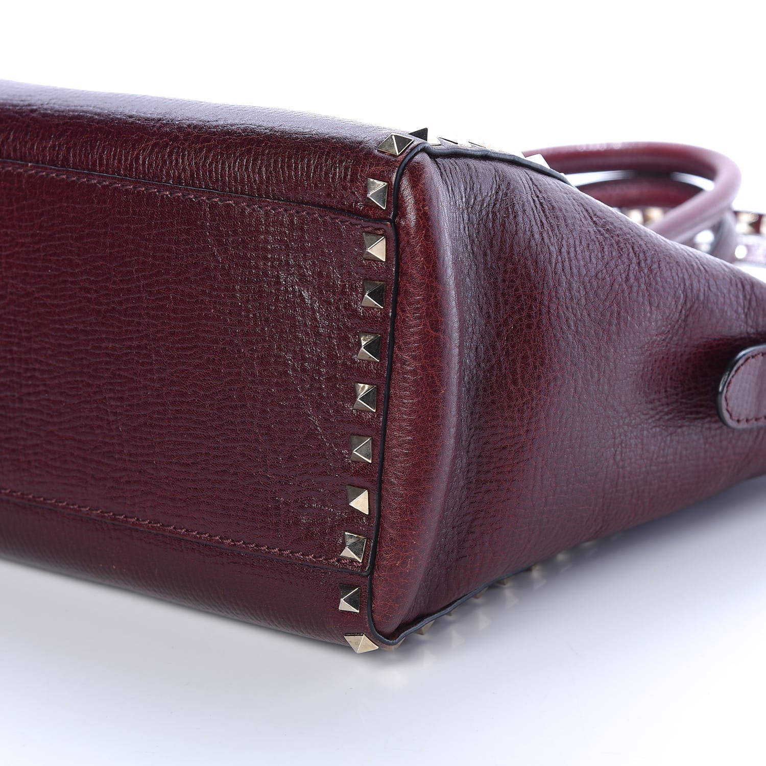 Valentino Garavani Textured Calfskin Rockstud Double Handle Tote Wine 9 of 10