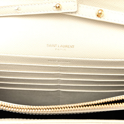 Saint Laurent Grain De Poudre Matelasse Chevron Monogram Chain Wallet Blanc Vintage 6 of 9