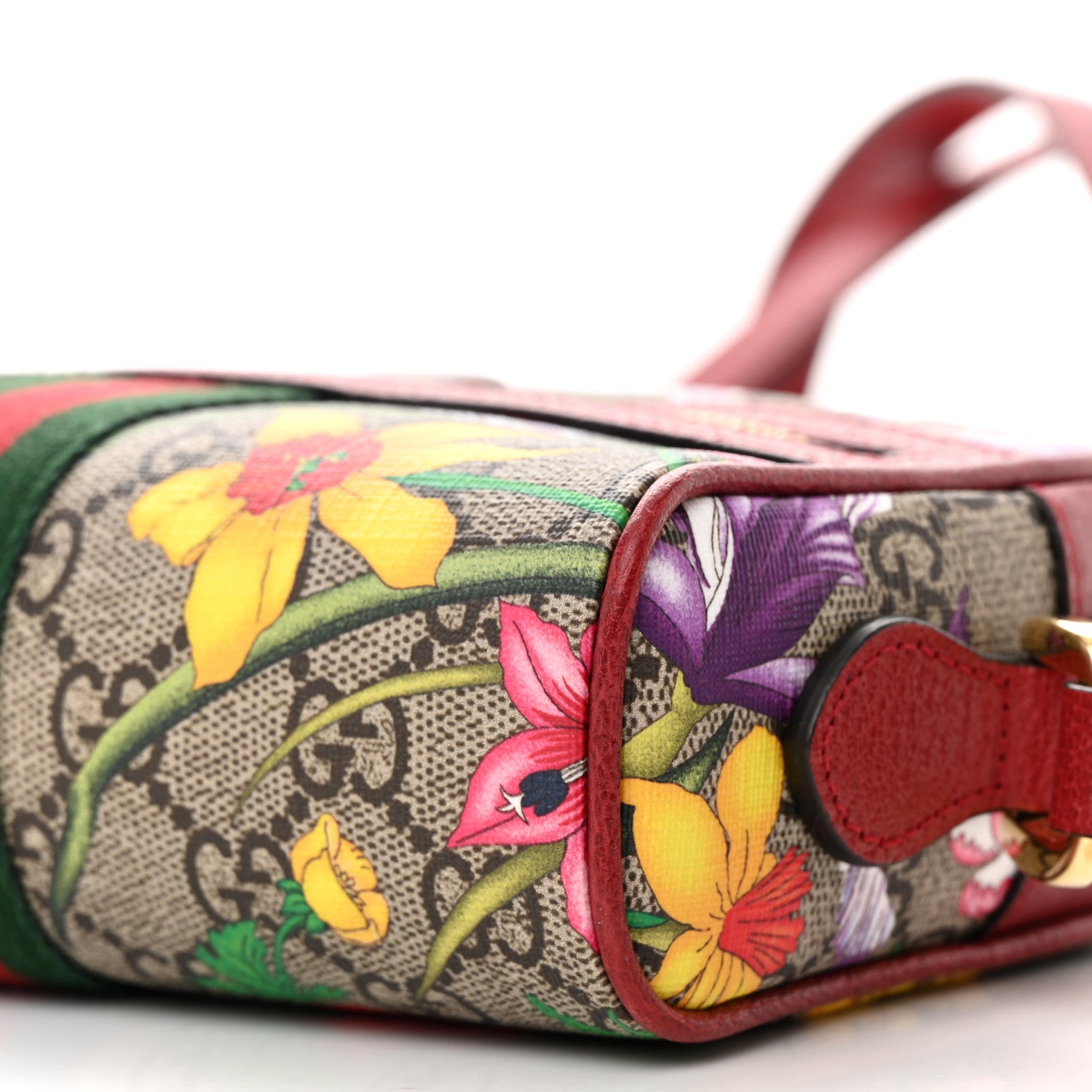 Gucci GG Supreme Monogram Flora Web Mini Ophidia Shoulder Bag Red 10 of 11