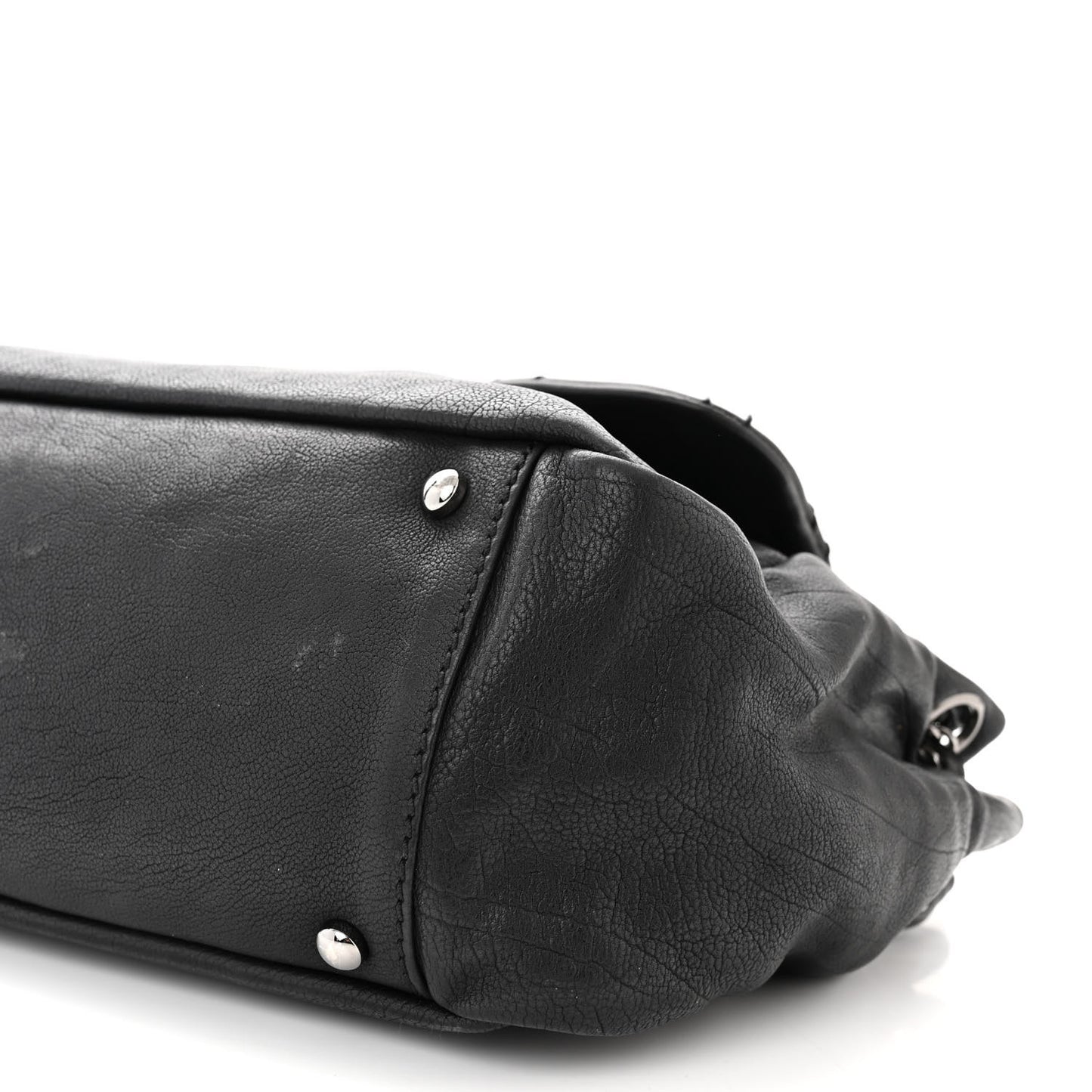 Calfskin Diamond Stitch Accordion Flap Black