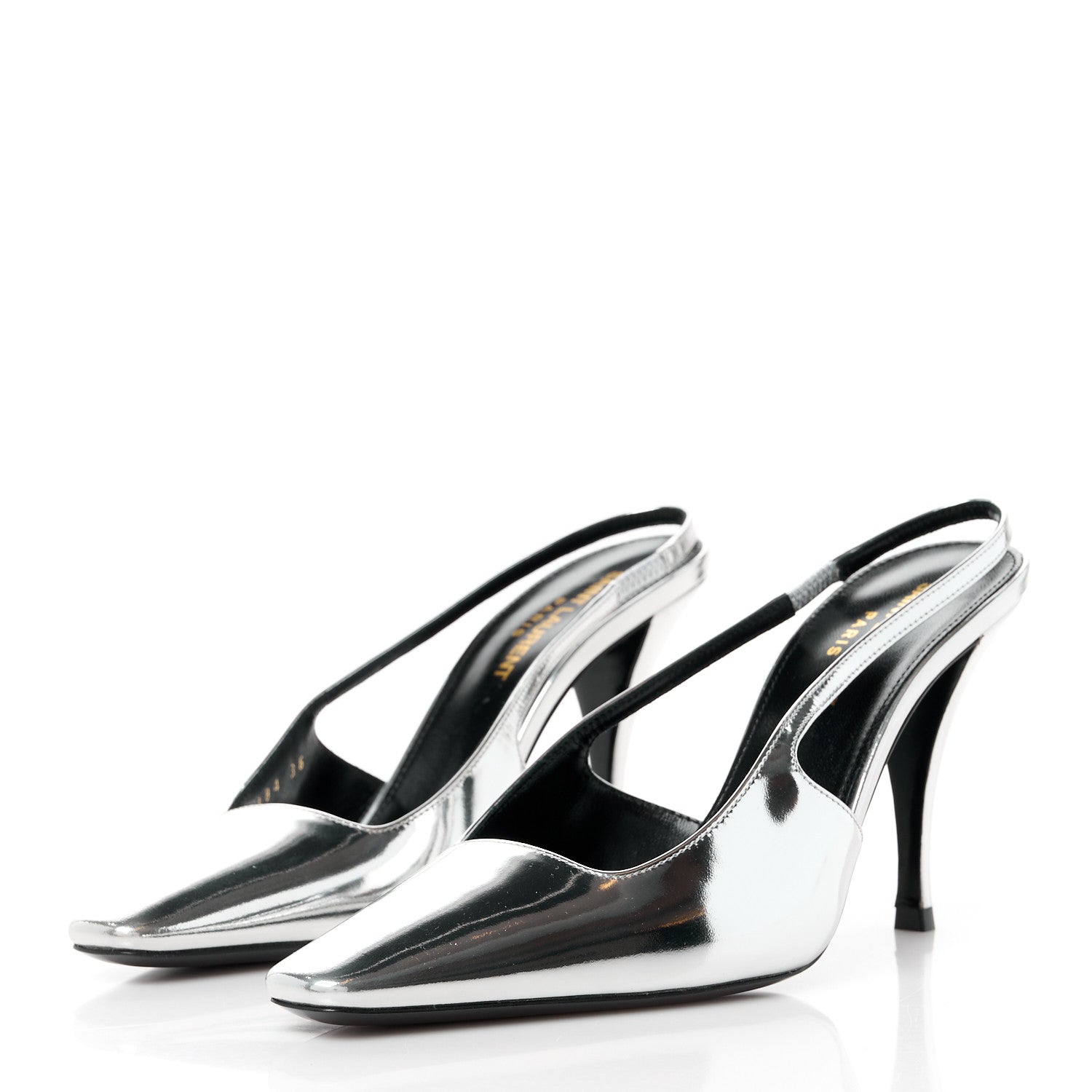 Saint Laurent Patent Tom 90 Dream Slingback Pumps 36 Argento 3 of 9