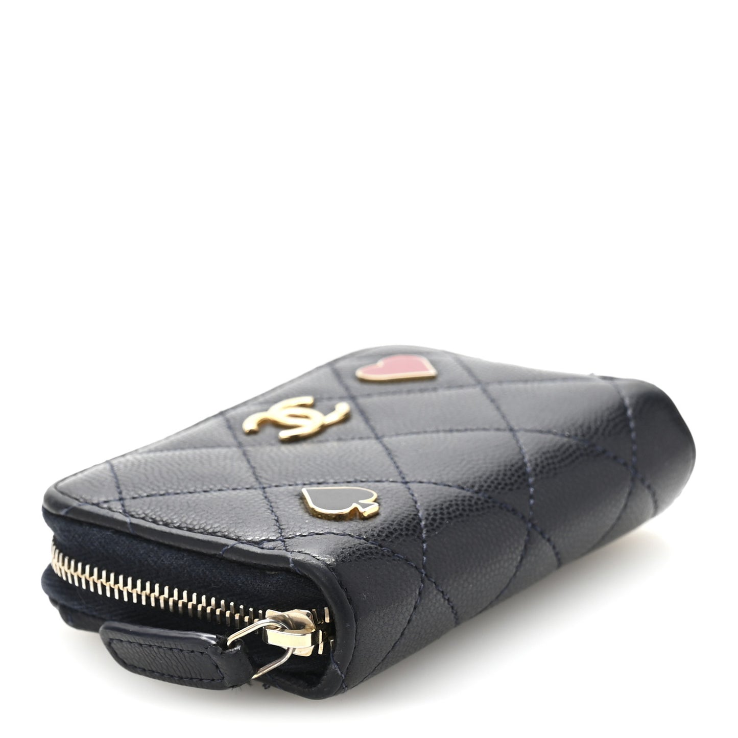 Caviar Enamel Coco Casino Quilted Zip Coin Purse Navy Blue