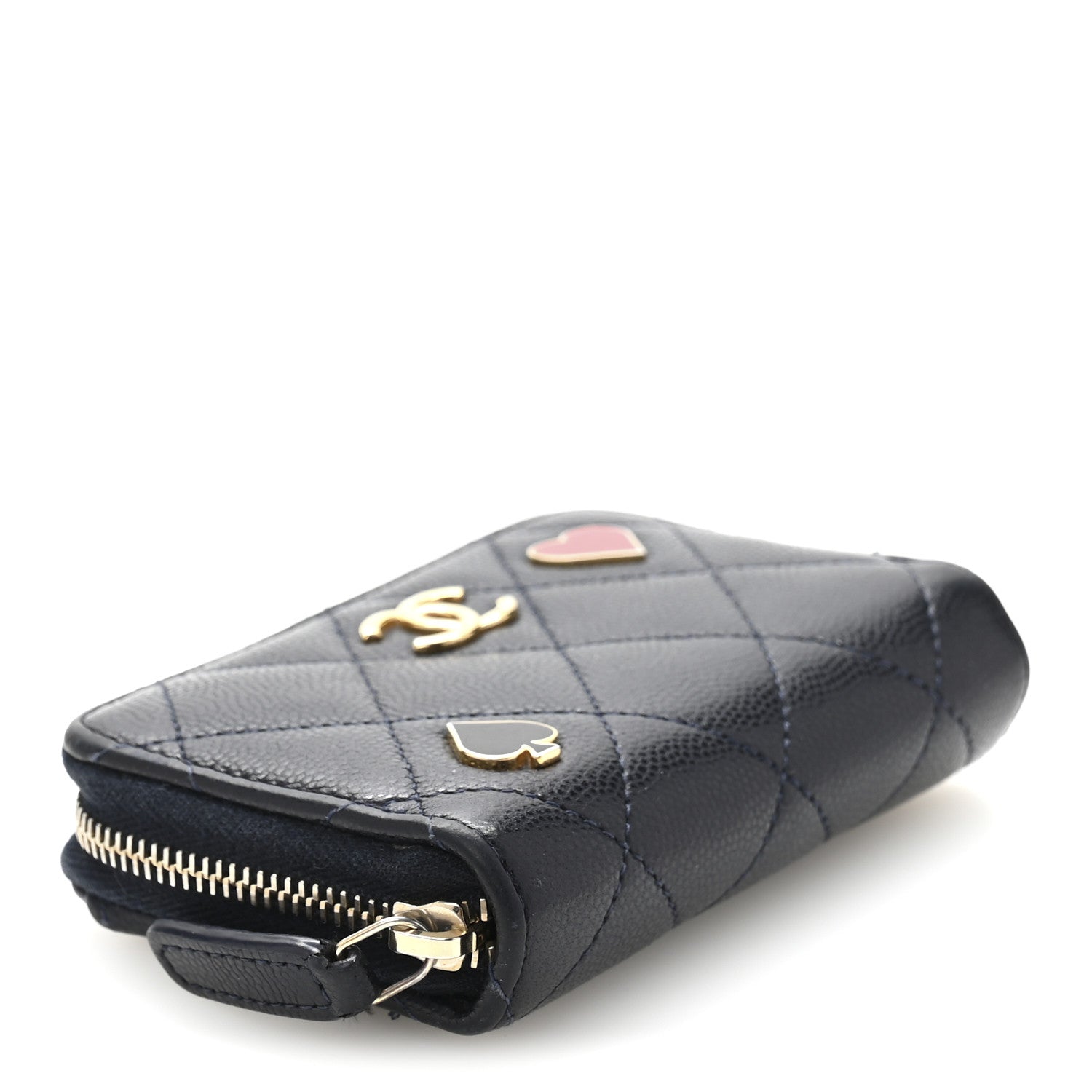Chanel Caviar Enamel Coco Casino Quilted Zip Coin Purse Navy Blue 4 of 9