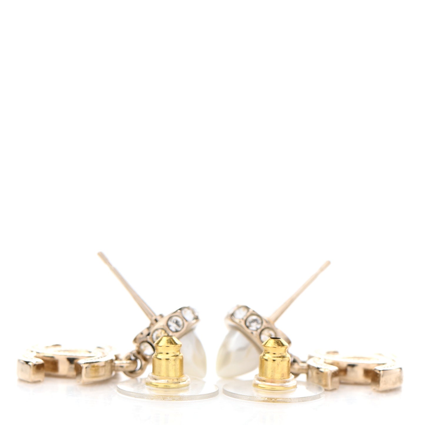 Pearl Crystal CC Drop Earrings Gold