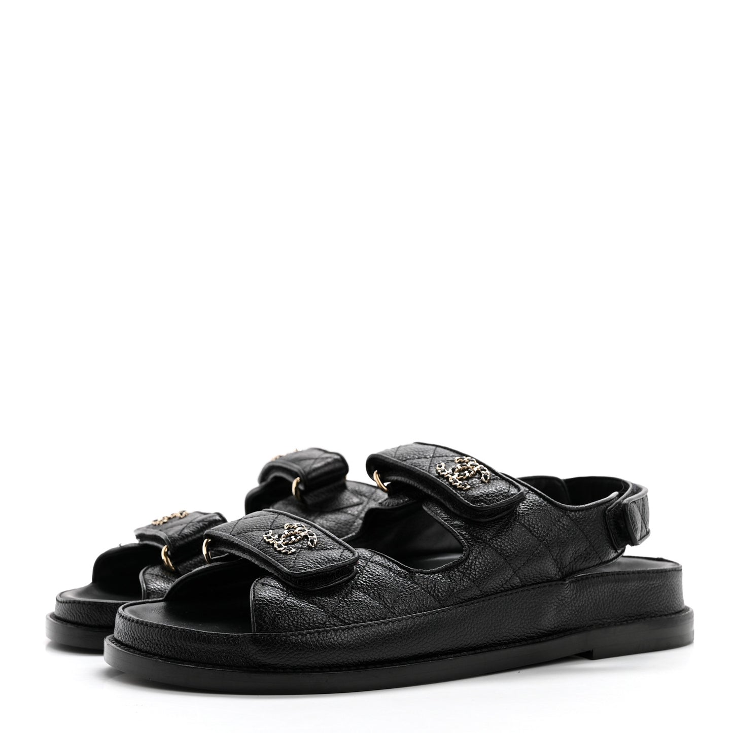 Grained Calfskin Velcro Dad Sandals 39 Black
