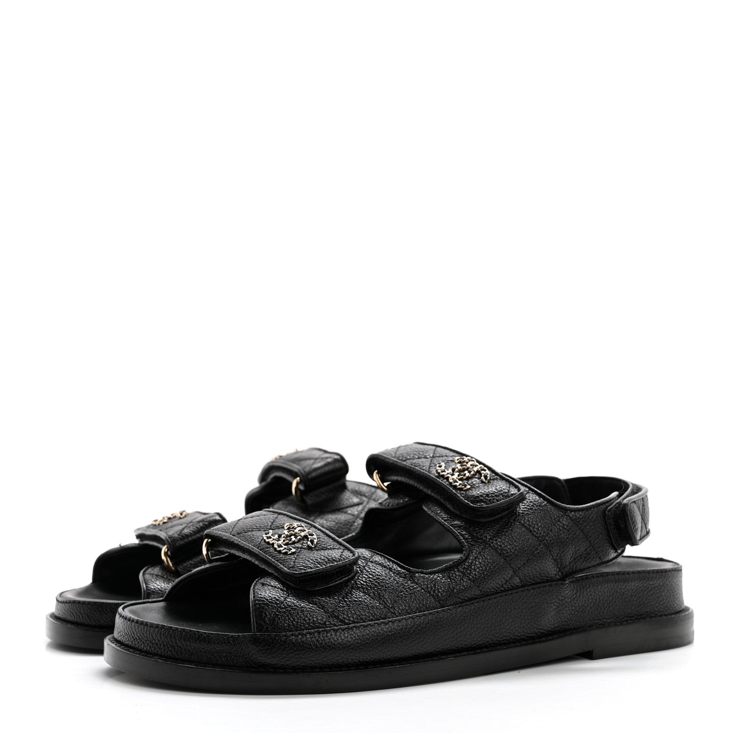 Chanel Grained Calfskin Velcro Dad Sandals 39 Black 3 of 9