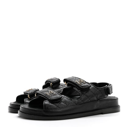 Chanel Grained Calfskin Velcro Dad Sandals 39 Black 3 of 9