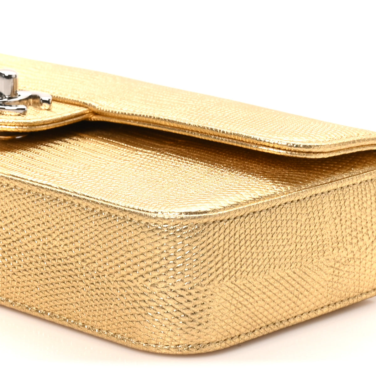 Chanel Metallic Calfskin Lizard Embossed Small East West Flap Gold 10 of 10
