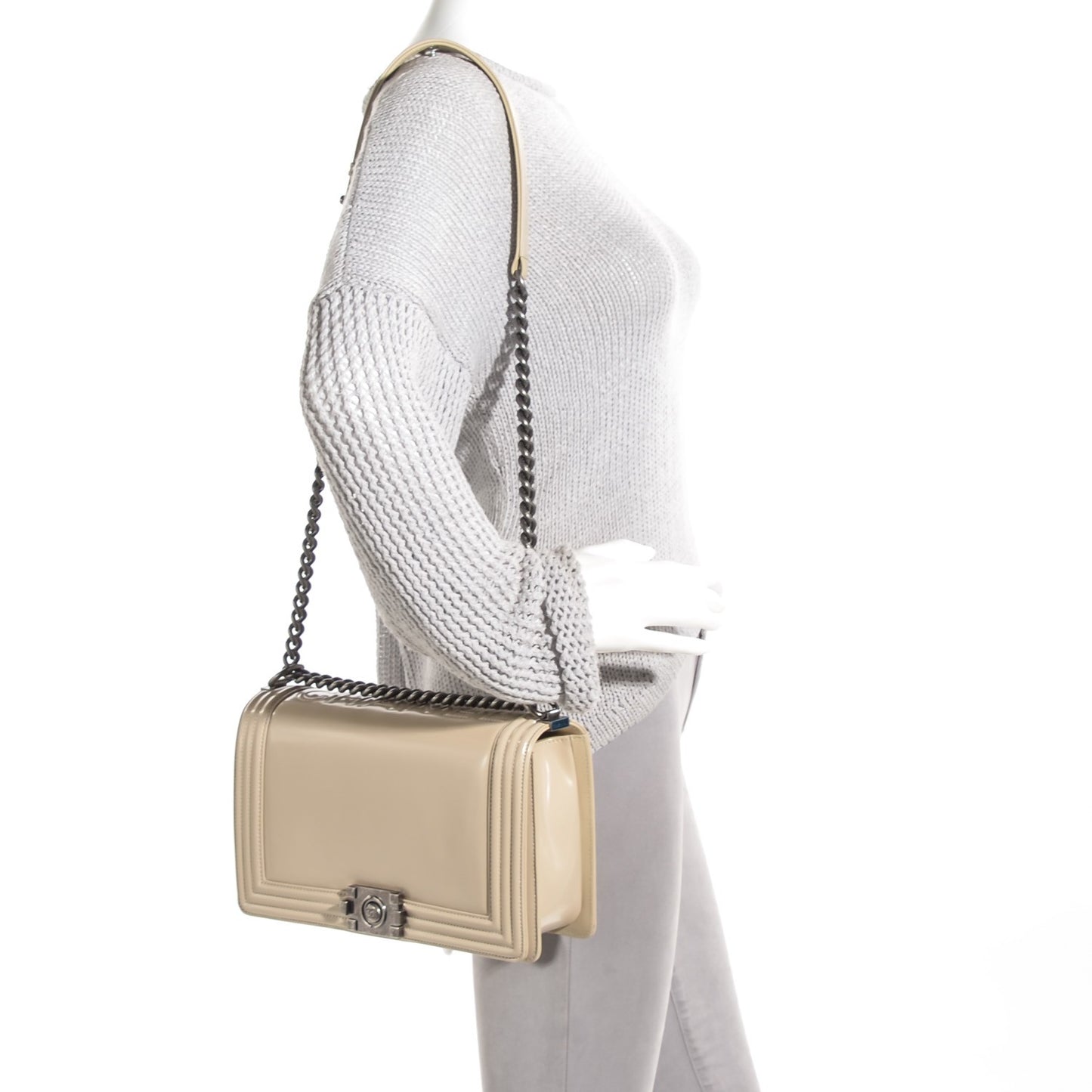Glazed Calfskin New Medium Boy Flap Beige