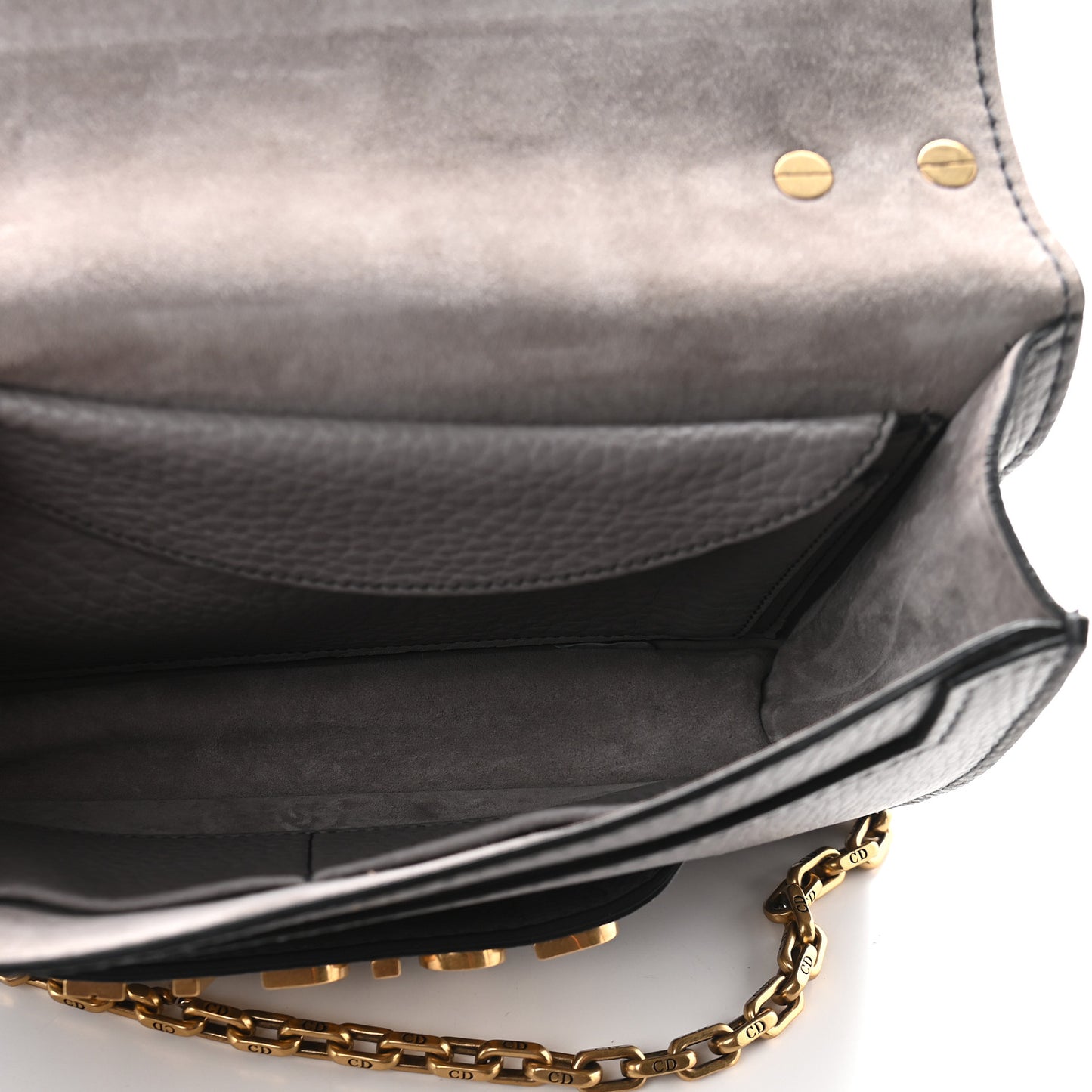 Metallic Grained Calfskin J'Adior Chain Flap Bag Gunmetal