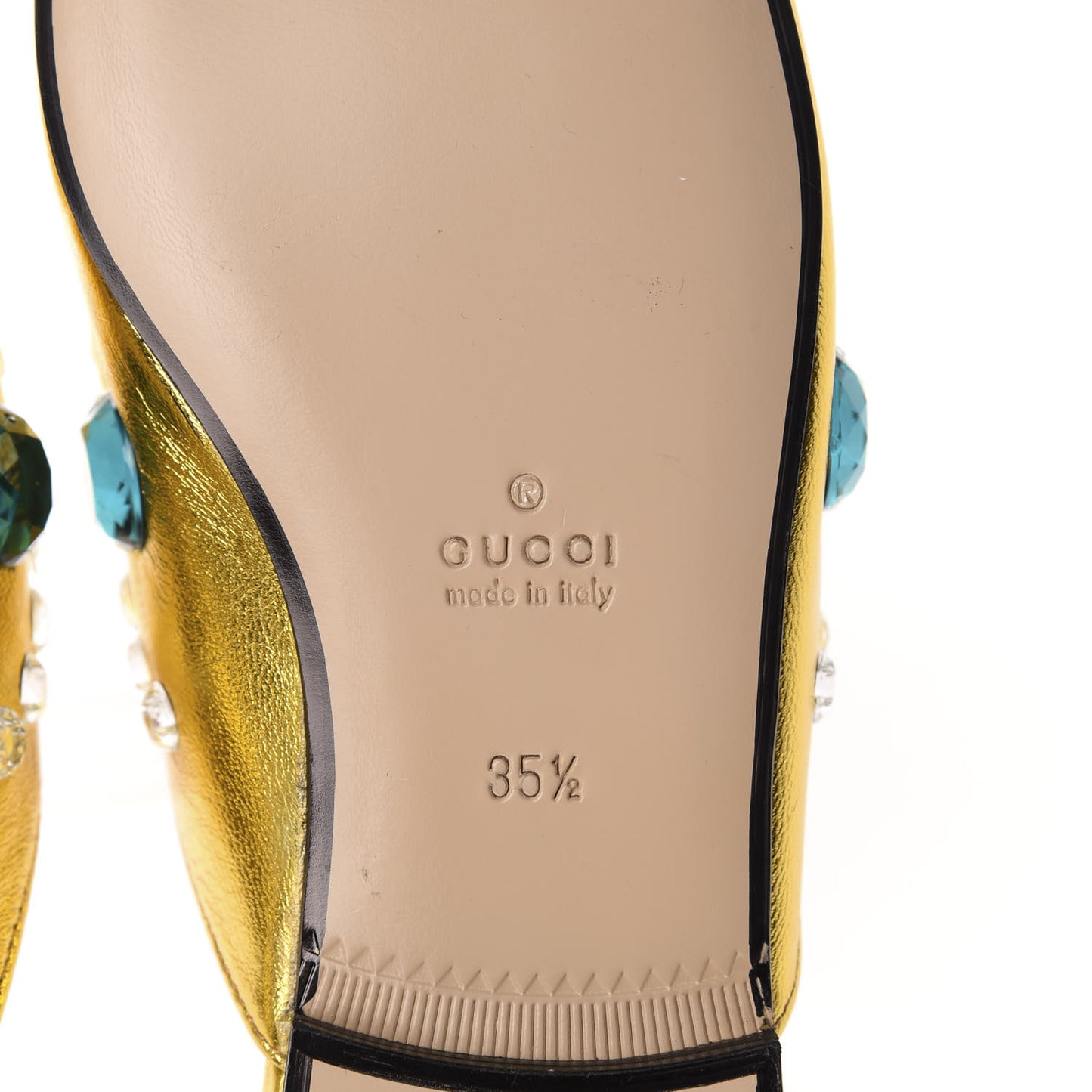 Metallic Nappa Crystal Womens Princetown Slippers 35.5 Gold