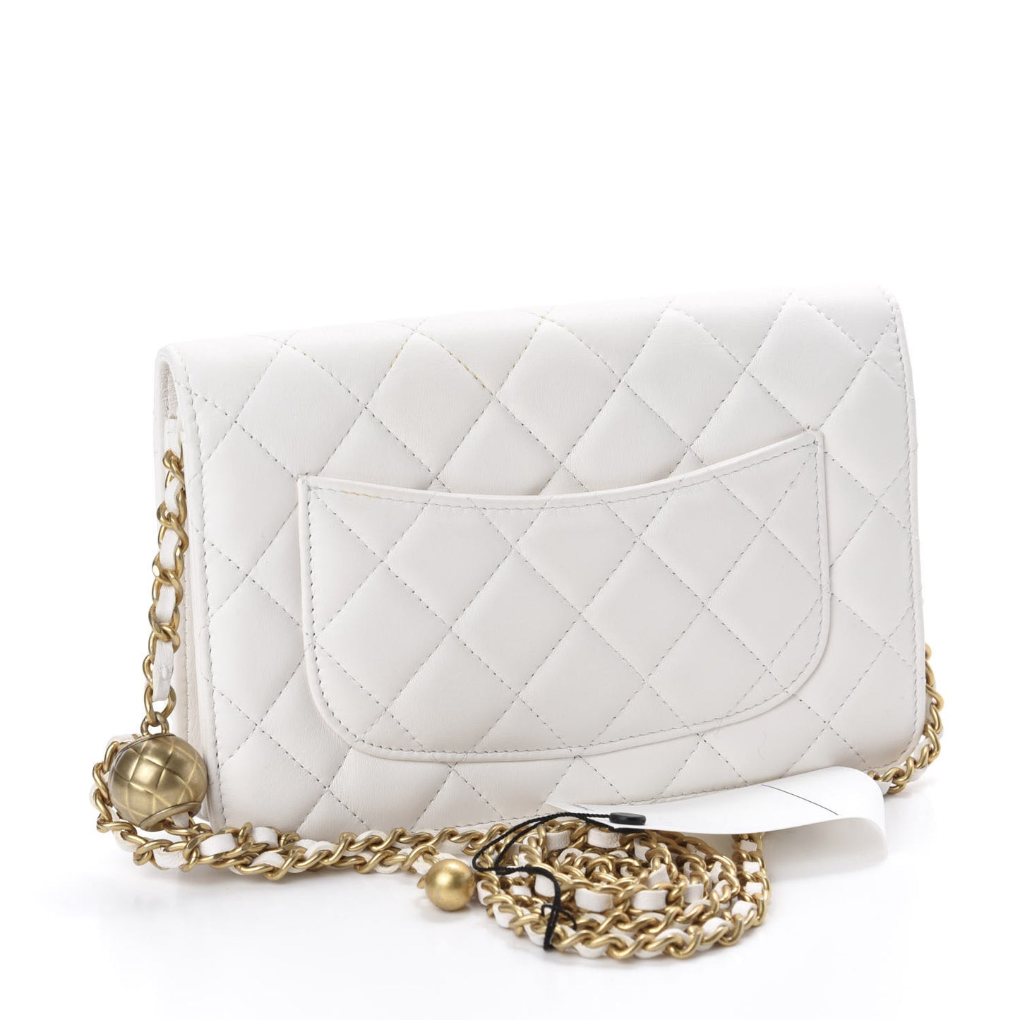 Lambskin Quilted CC Pearl Crush Wallet on Chain WOC White
