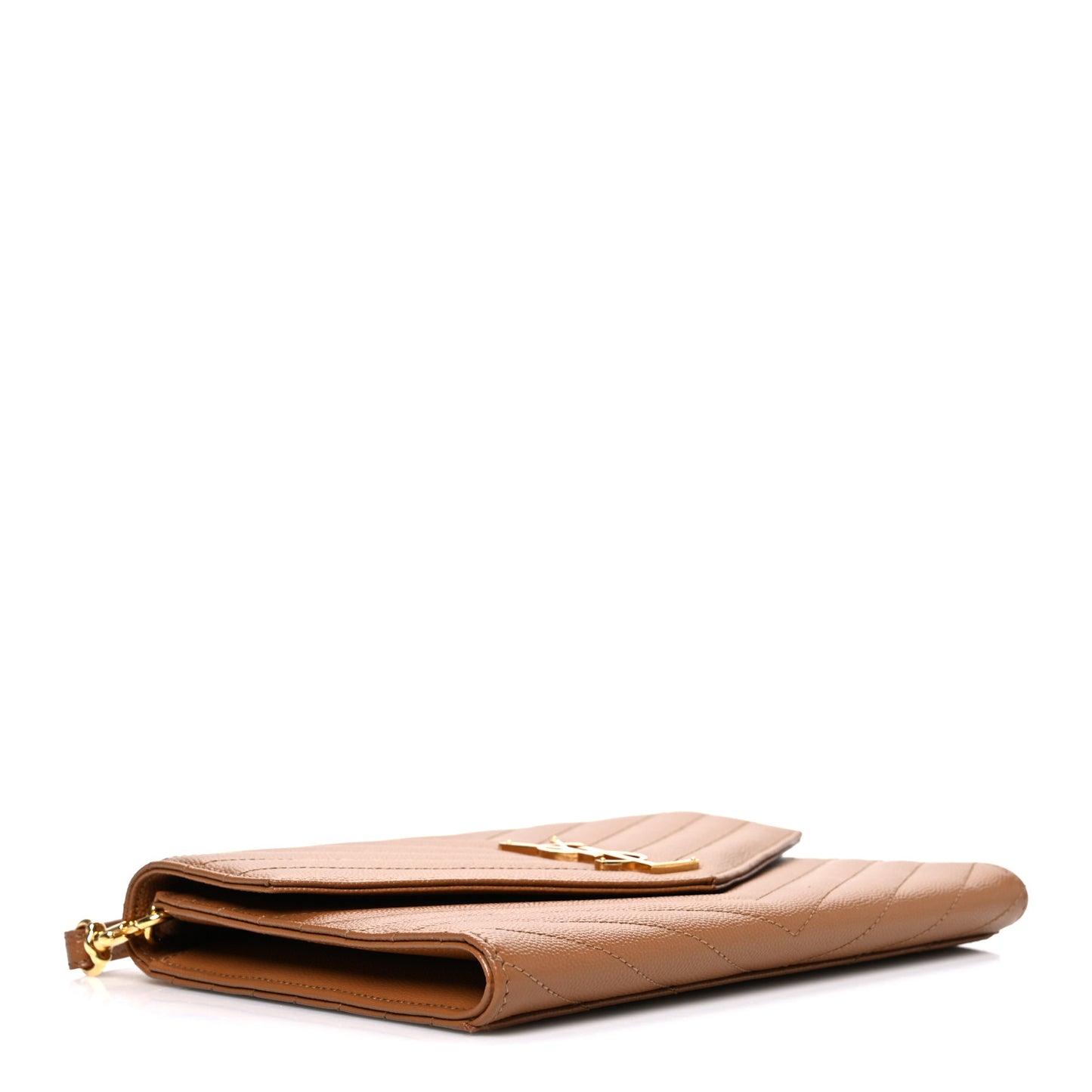 Grain De Poudre Matelasse Chevron Monogram Cassandre Flap Pouch Natural Dark
