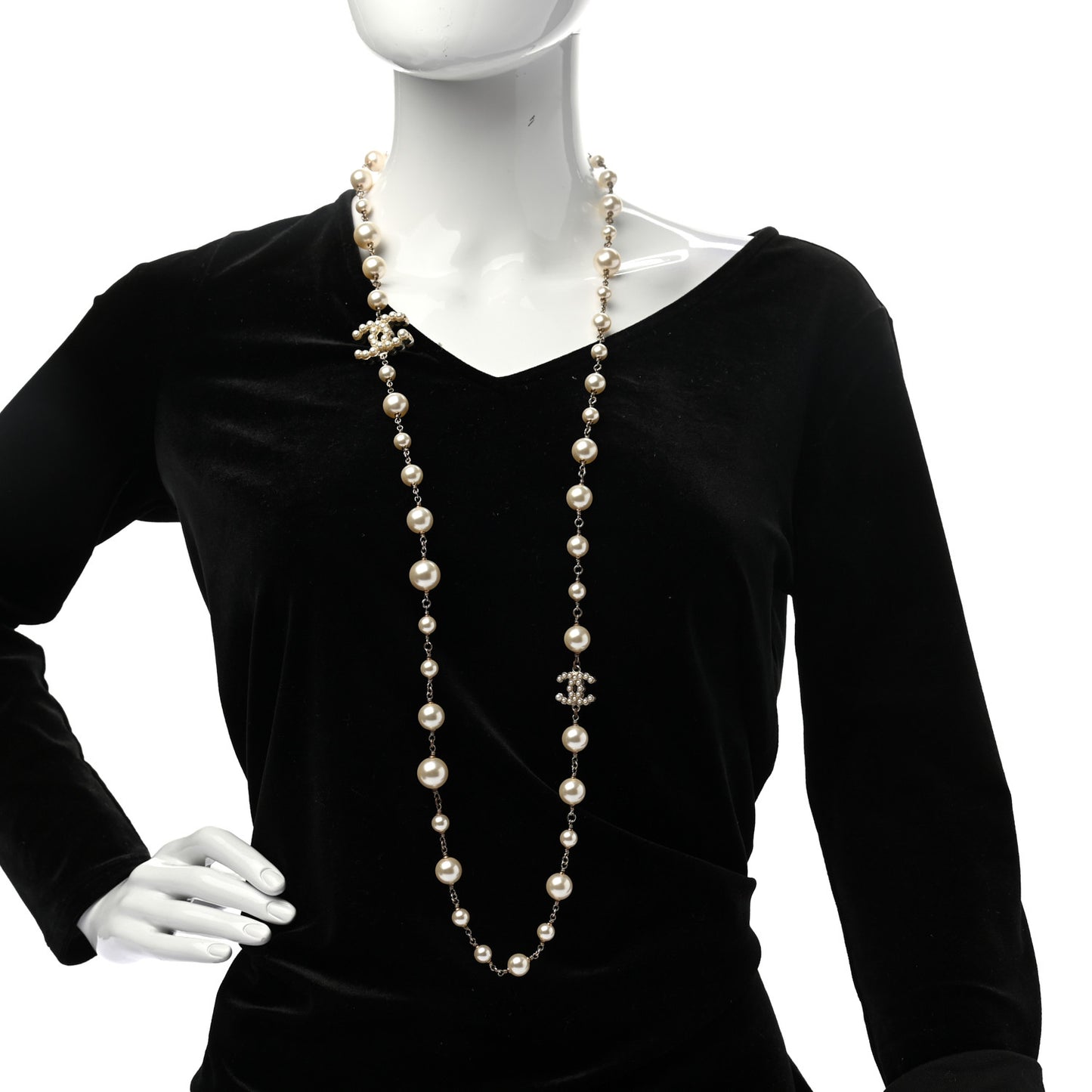 Pearl CC Long Necklace Gold