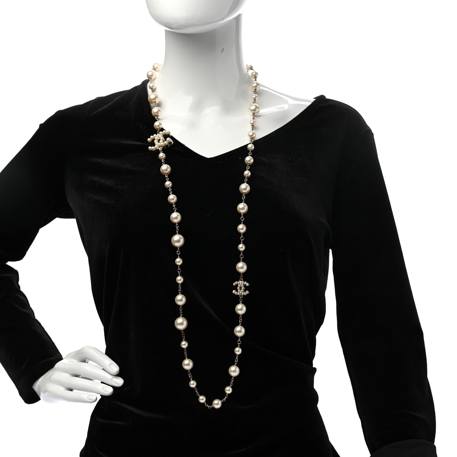 Chanel Pearl CC Long Necklace Gold 2 of 5