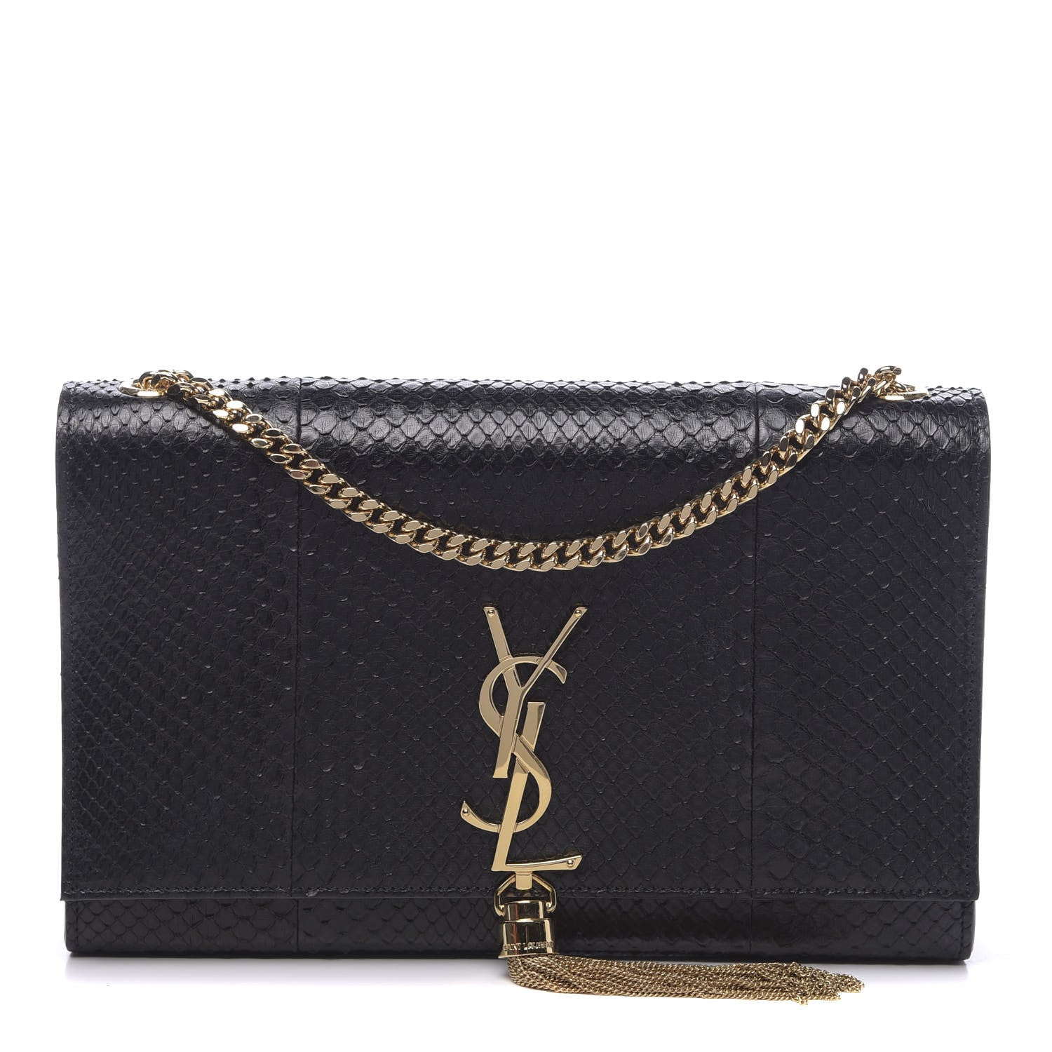 Saint Laurent Snakeskin Medium Classic Monogram Kate Tassel Satchel Black 1 of 10