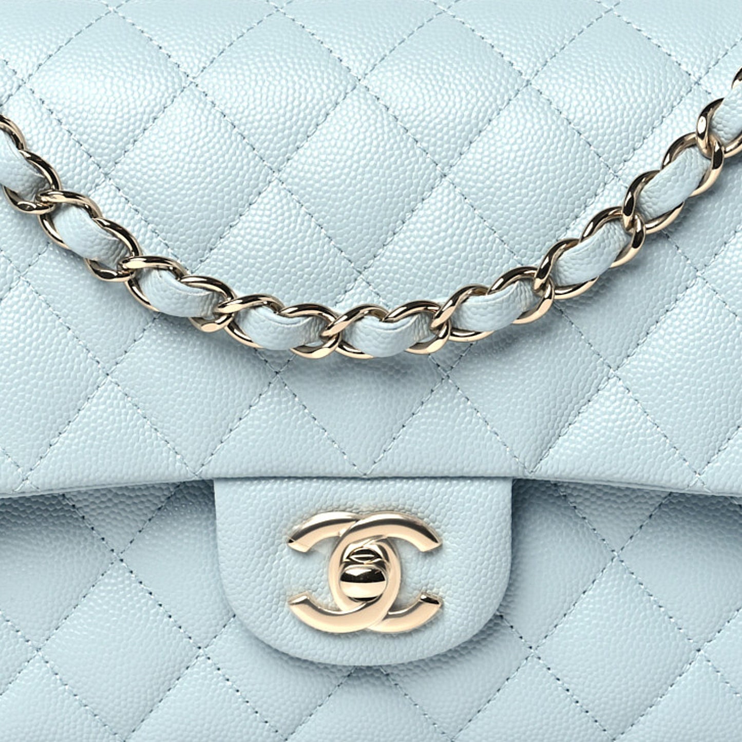 Caviar Quilted Medium Double Flap Light Blue