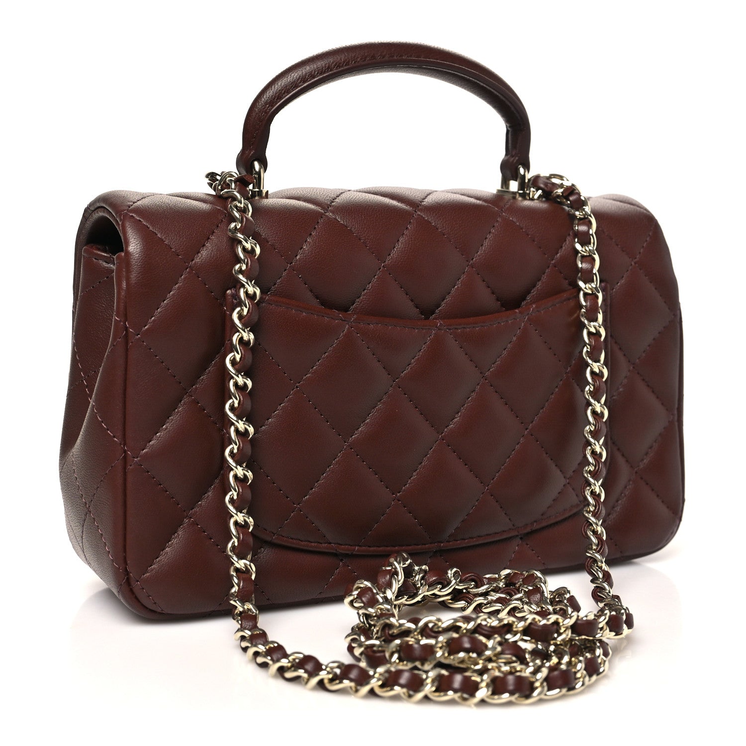 CHANEL ブラウン キルティング バッグ Chanel Lambskin Quilted Mini Top Handle Rectangular Flap Dark