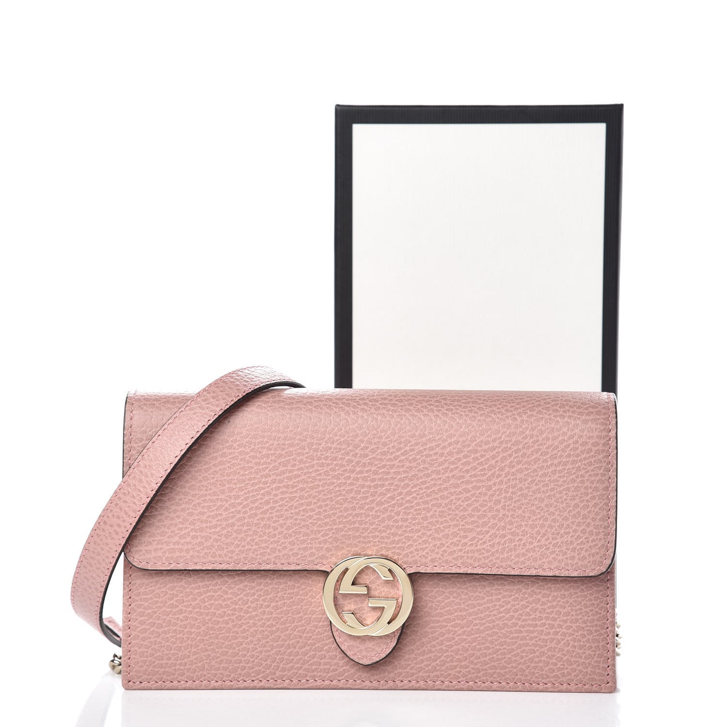 Dollar Calfskin Interlocking G Chain Wallet Soft Pink