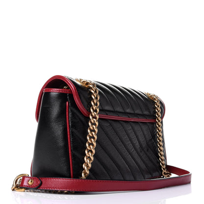 Gucci Vintage Effect Calfskin Matelasse Diagonal Small Torchon GG Marmont Shoulder Bag Black Romantic Cherry 3 of 8