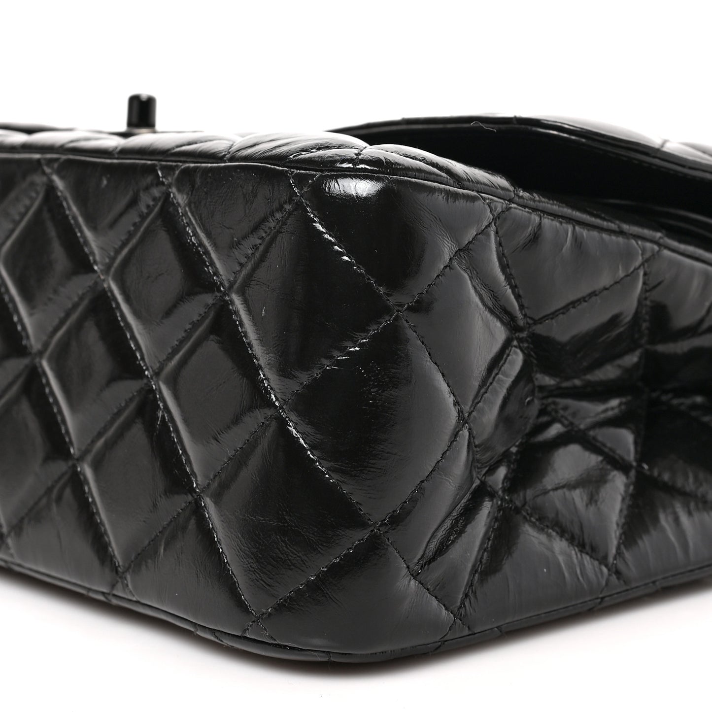 Shiny Distressed Calfskin Quilted Jumbo Double Flap So Black