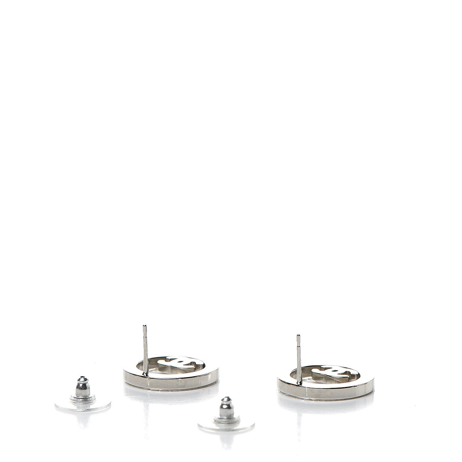 Chanel Crystal CC Round Earrings Silver 3 of 5
